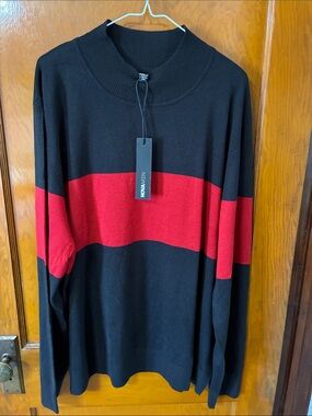 ❤️ 2/$10 - NWT Men’s NovaMen Brand Black Sweater with Red Stripe